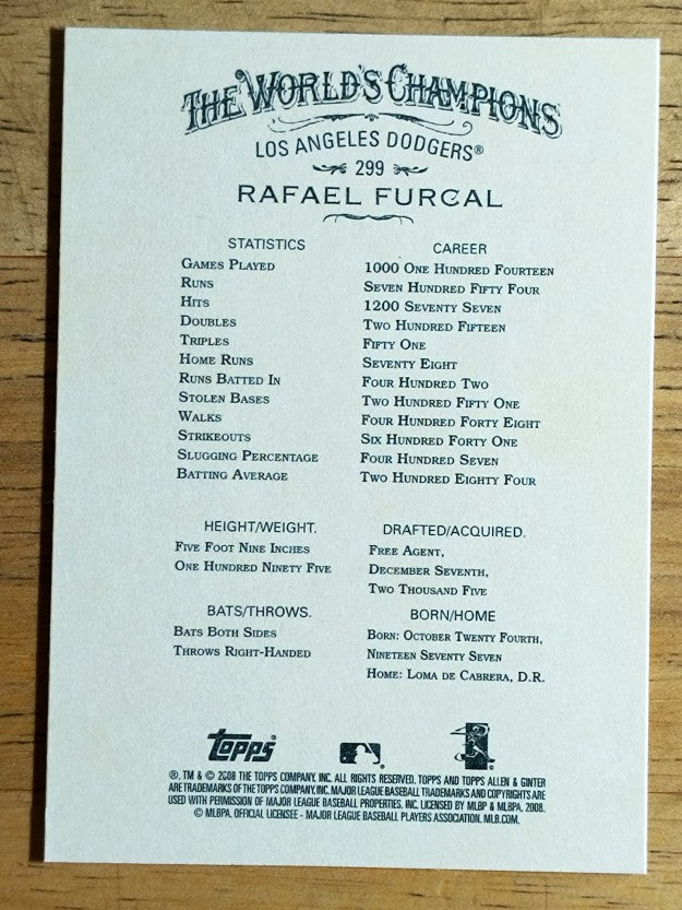 2008 Topps Allen and Ginter #299 Rafael Furcal