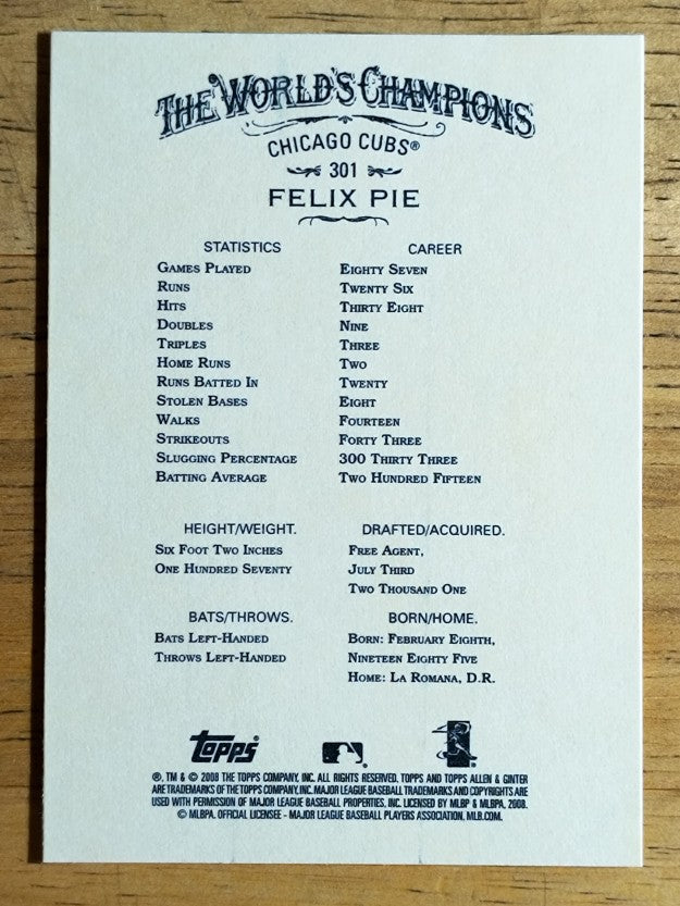 2008 Topps Allen and Ginter #301 Felix Pie SP