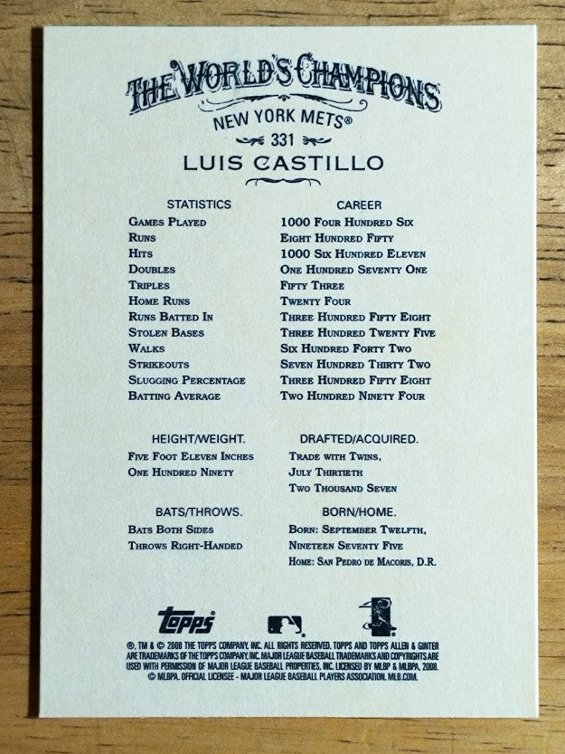 2008 Topps Allen and Ginter #331 Luis Castillo SP