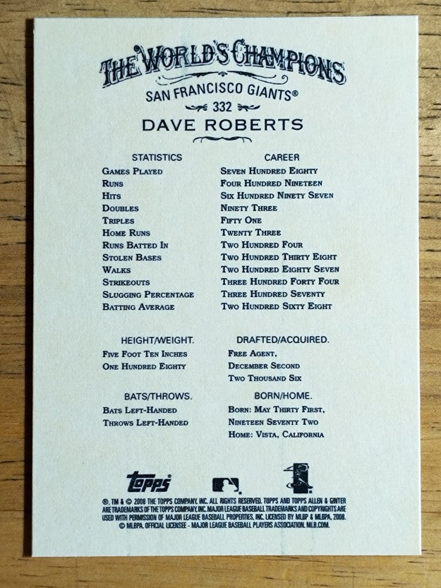 2008 Topps Allen and Ginter #332 Dave Roberts SP