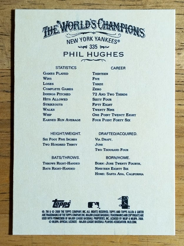 2008 Topps Allen and Ginter #335 Phil Hughes SP