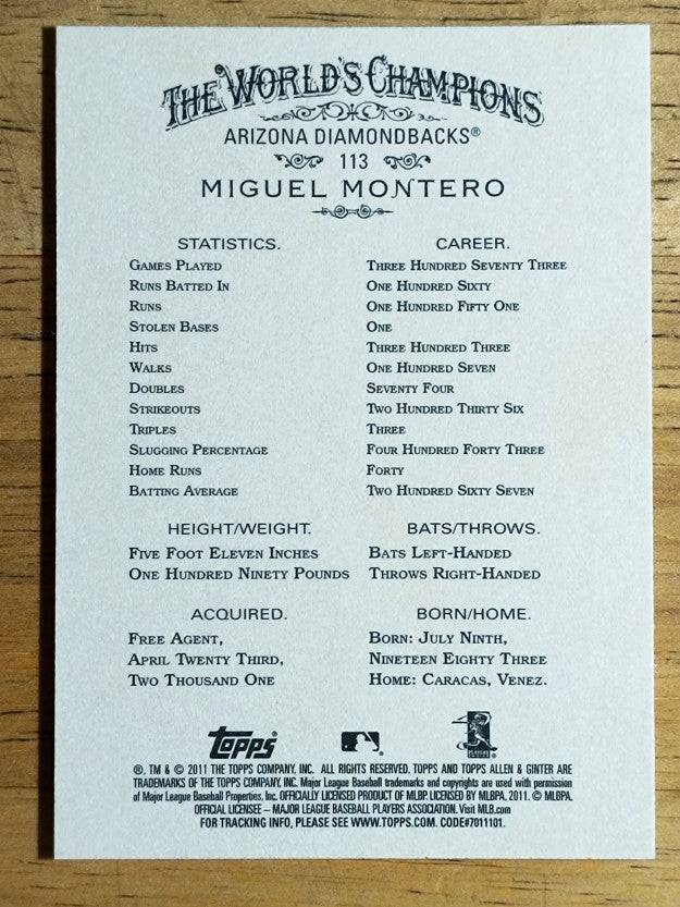2011 Topps Allen and Ginter #113 Miguel Montero