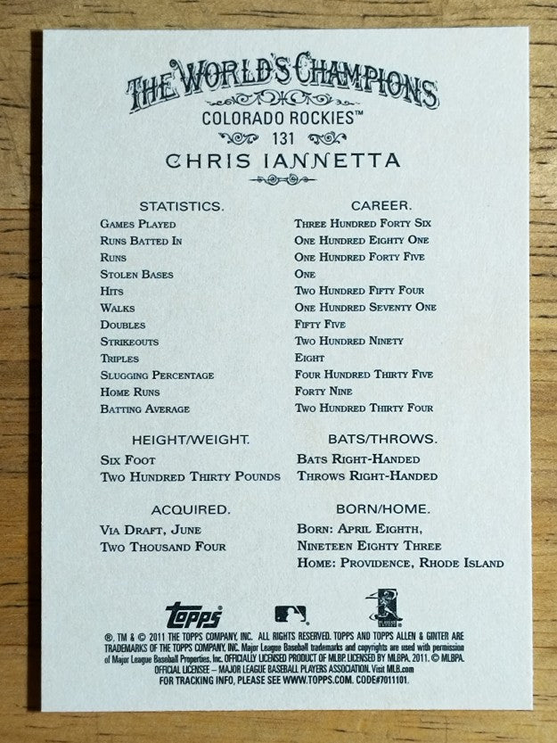 2011 Topps Allen and Ginter #131 Chris Iannetta