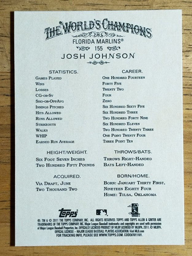 2011 Topps Allen and Ginter #155 Josh Johnson
