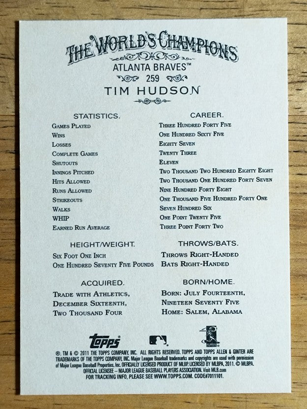 2011 Topps Allen and Ginter #259 Tim Hudson
