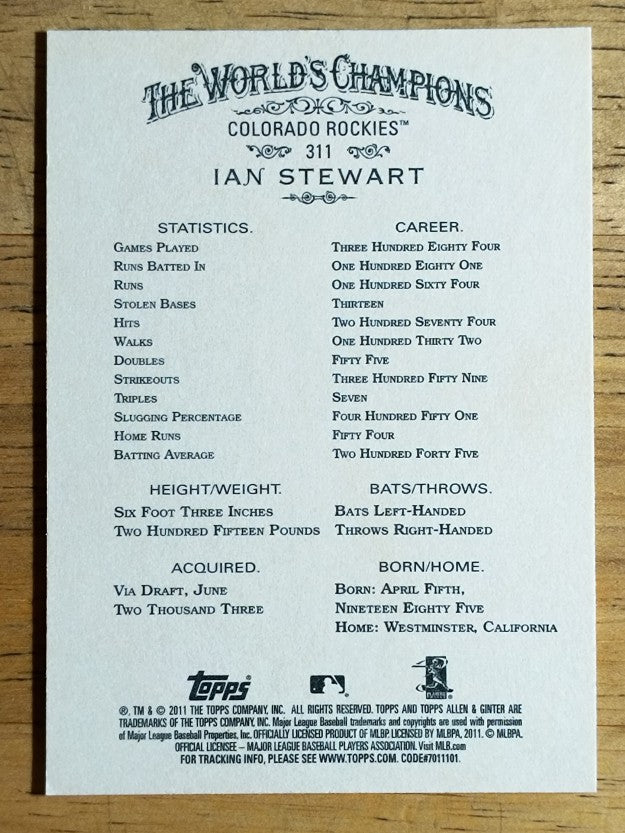 2011 Topps Allen and Ginter #311 Ian Stewart SP