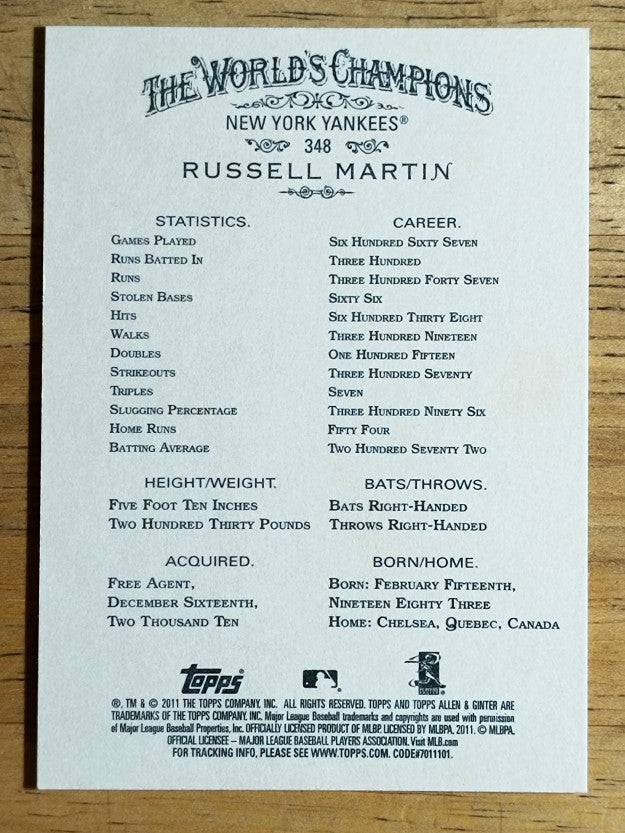 2011 Topps Allen and Ginter #348 Russell Martin SP