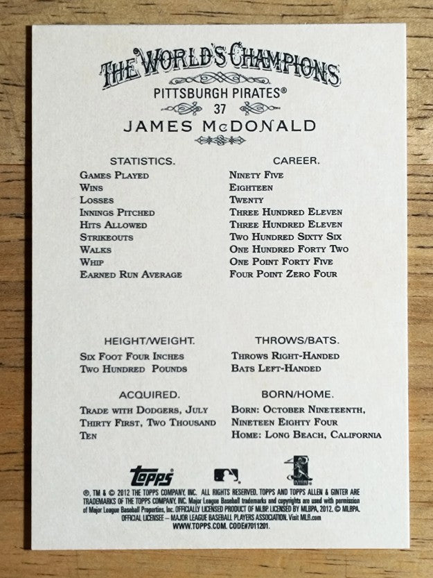 2012 Topps Allen and Ginter #37 James McDonald