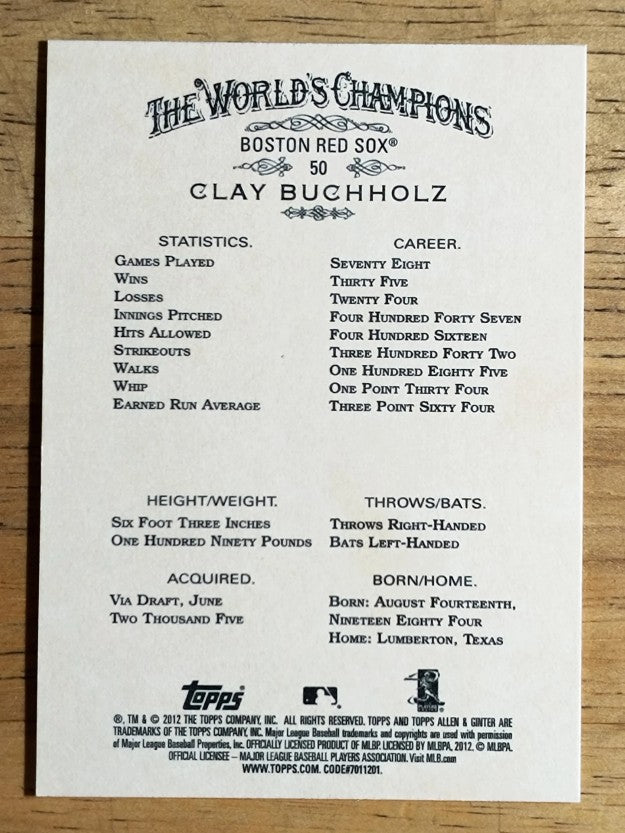 2012 Topps Allen and Ginter #50 Clay Buchholz