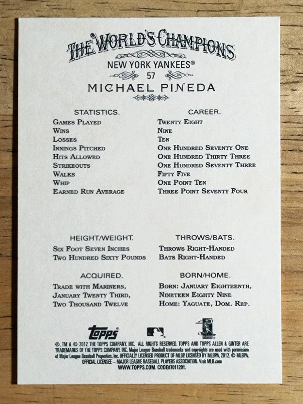 2012 Topps Allen and Ginter #57 Michael Pineda
