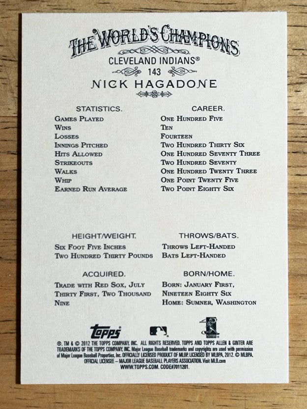 2012 Topps Allen and Ginter #143 Nick Hagadone
