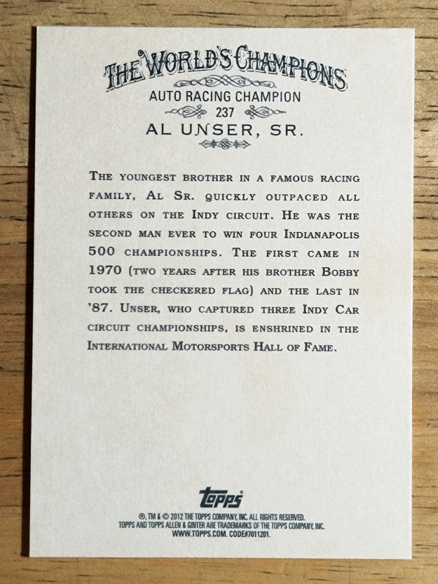 2012 Topps Allen and Ginter #237 Al Unser Sr.