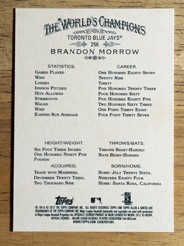 2012 Topps Allen and Ginter #256 Brandon Morrow