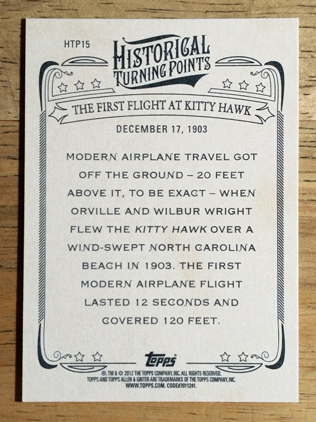 2012 Topps Allen and Ginter Historical Turning Points #HTP15 First at Kitty Hawk