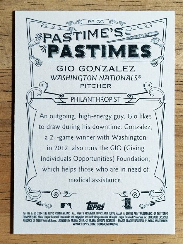 2014 Topps Allen and Ginter The Pastime's Pastime #PPGG Gio Gonzalez