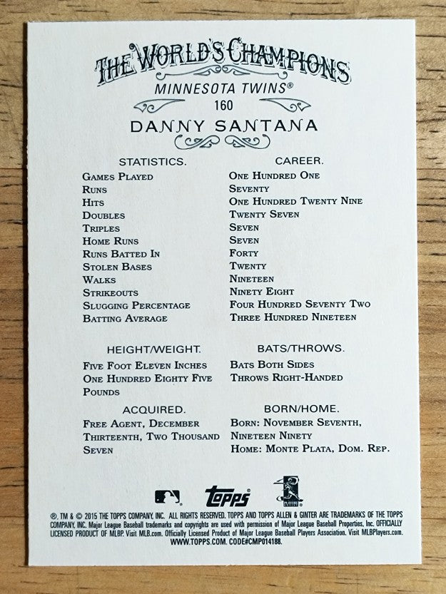 2015 Topps Allen and Ginter #160 Danny Santana