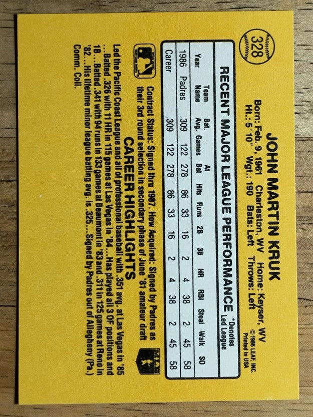 1987 Donruss #328 John Kruk RC