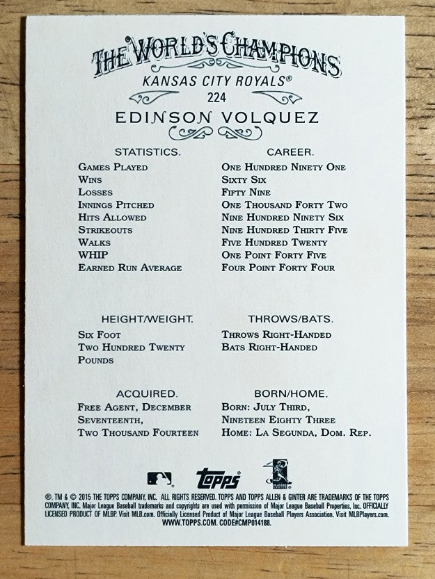 2015 Topps Allen and Ginter #224 Edinson Volquez