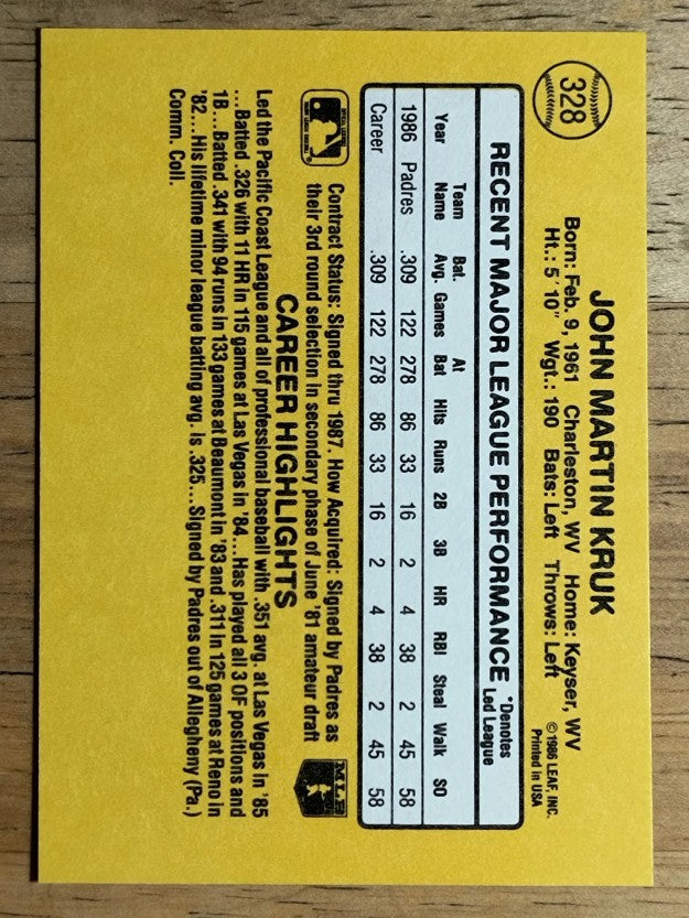 1987 Donruss #328 John Kruk RC