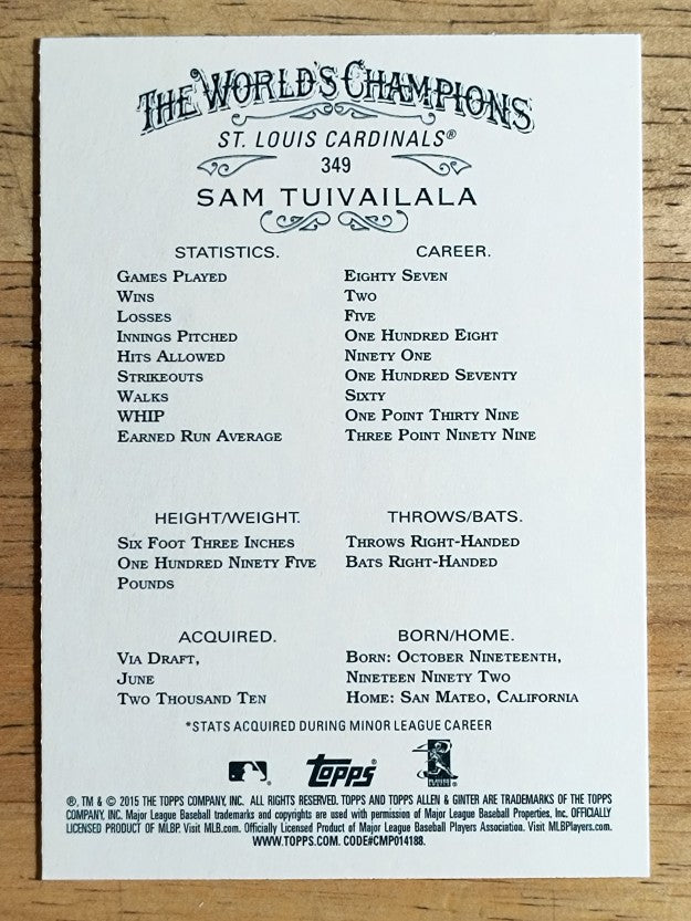 2015 Topps Allen and Ginter #349 Sam Tuivailala RC