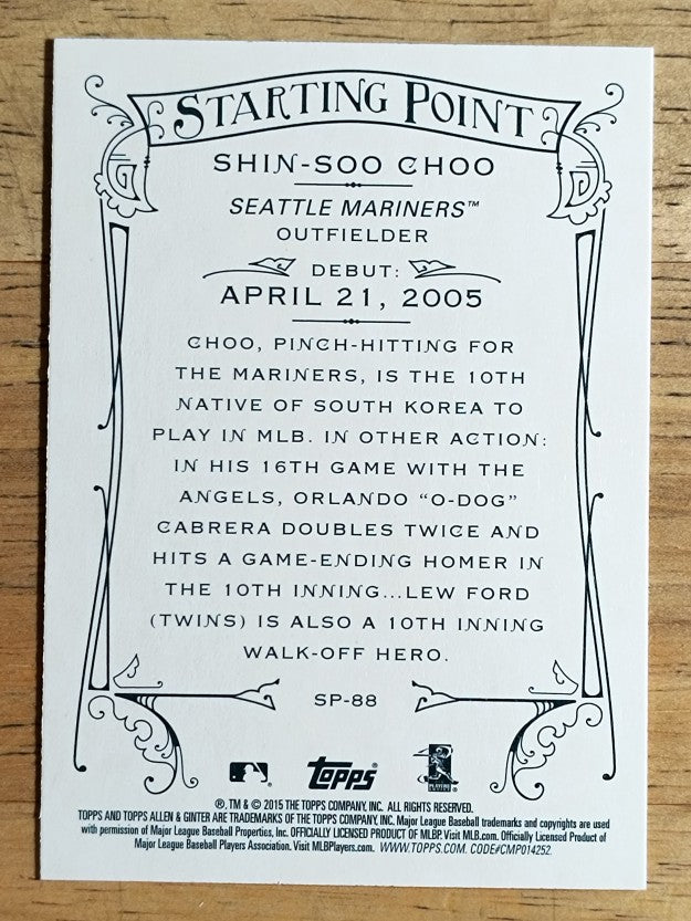 2015 Topps Allen and Ginter Starting Points #SP88 Shin-Soo Choo