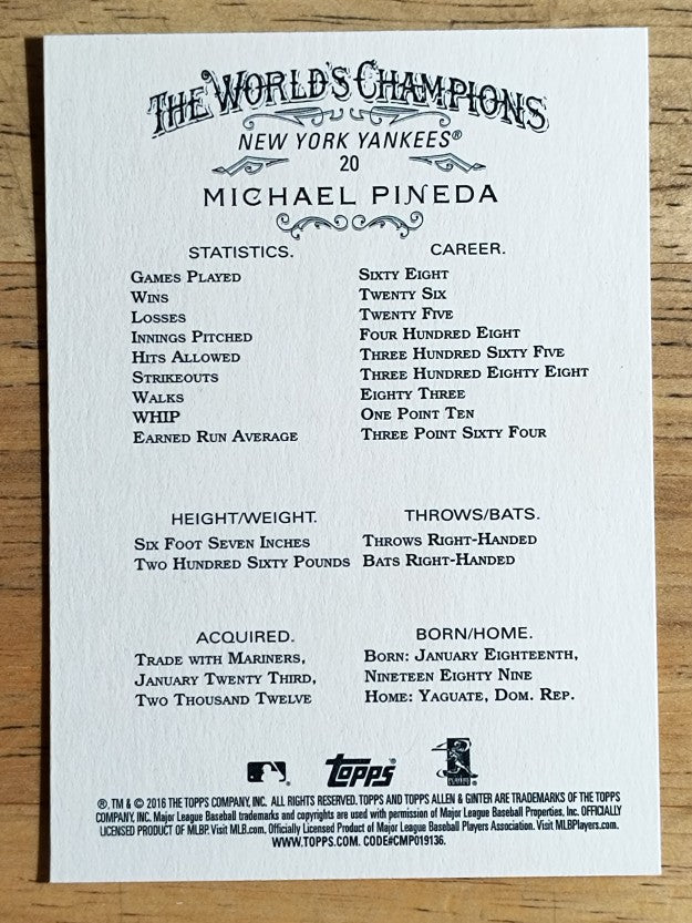 2016 Topps Allen and Ginter #20 Michael Pineda