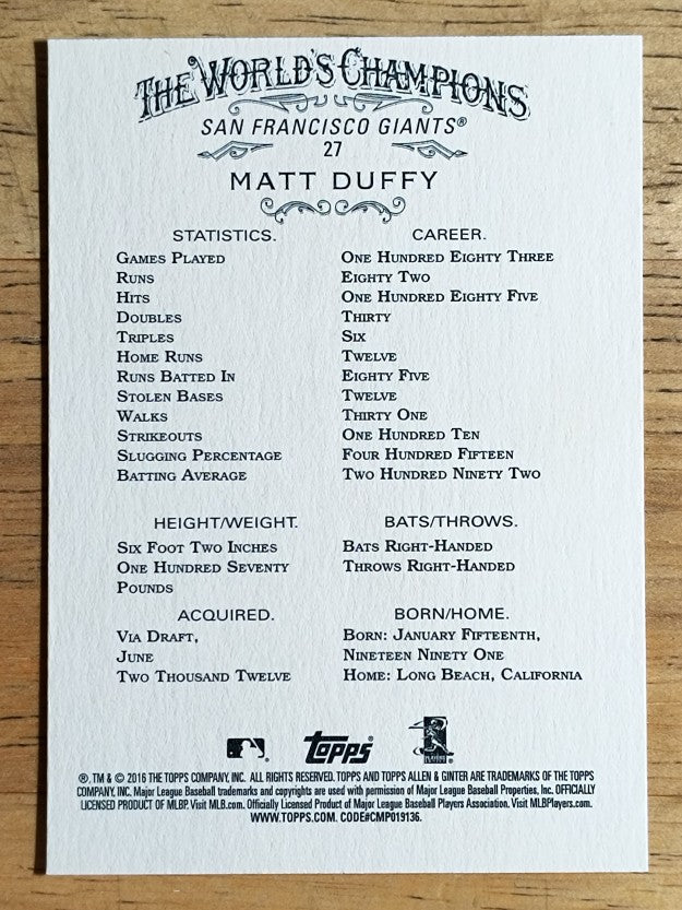 2016 Topps Allen and Ginter #27 Matt Duffy