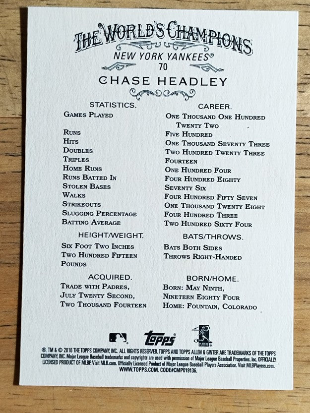 2016 Topps Allen and Ginter #70 Chase Headley