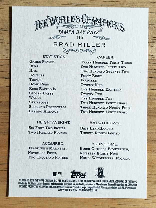 2016 Topps Allen and Ginter #115 Brad Miller