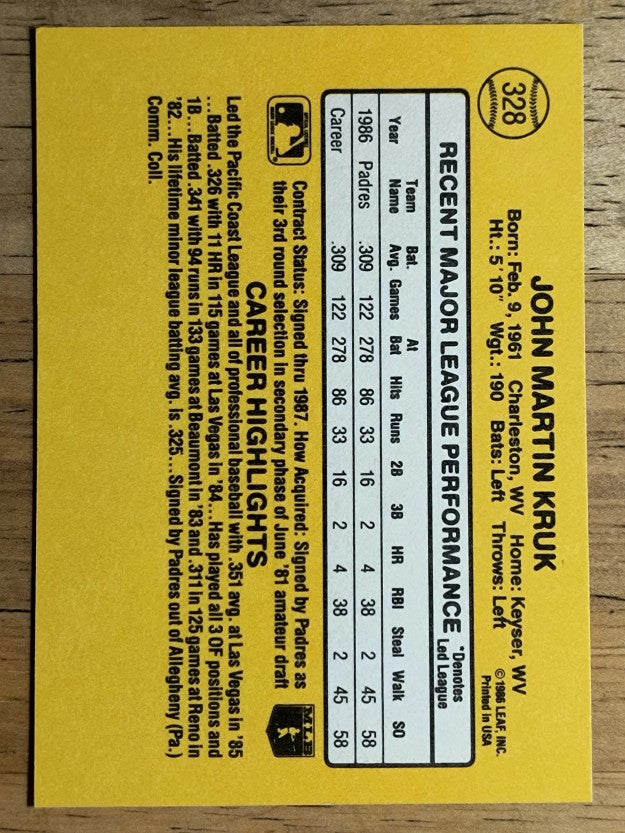 1987 Donruss #328 John Kruk RC