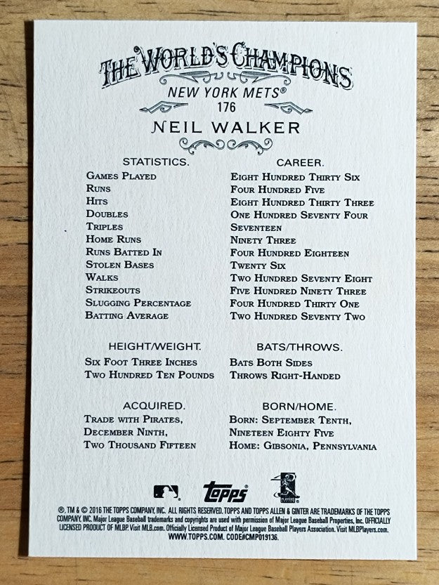 2016 Topps Allen and Ginter #176 Neil Walker