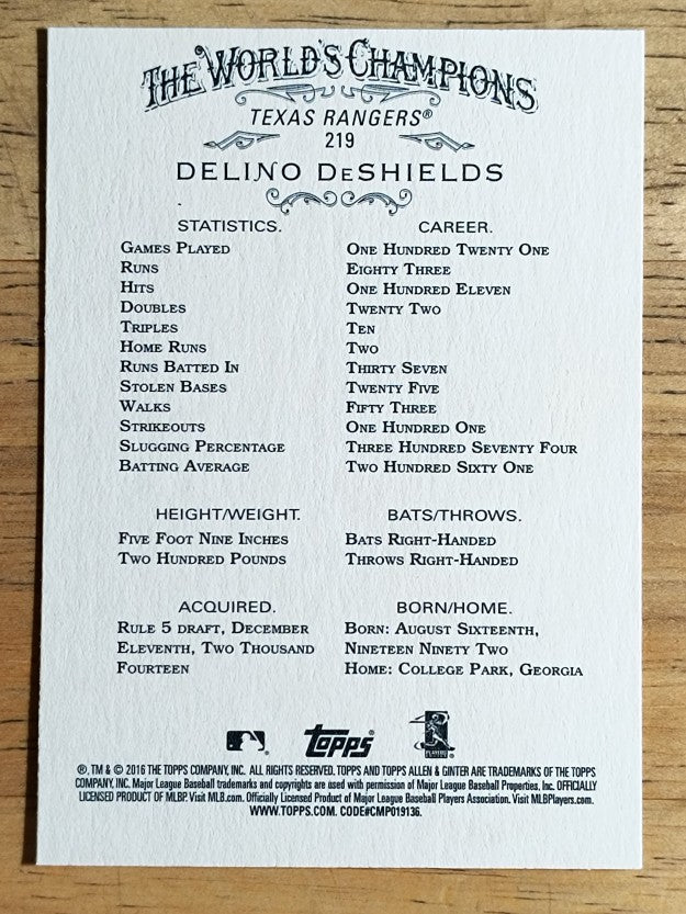 2016 Topps Allen and Ginter #219 Delino DeShields
