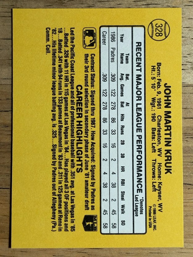 1987 Donruss #328 John Kruk RC