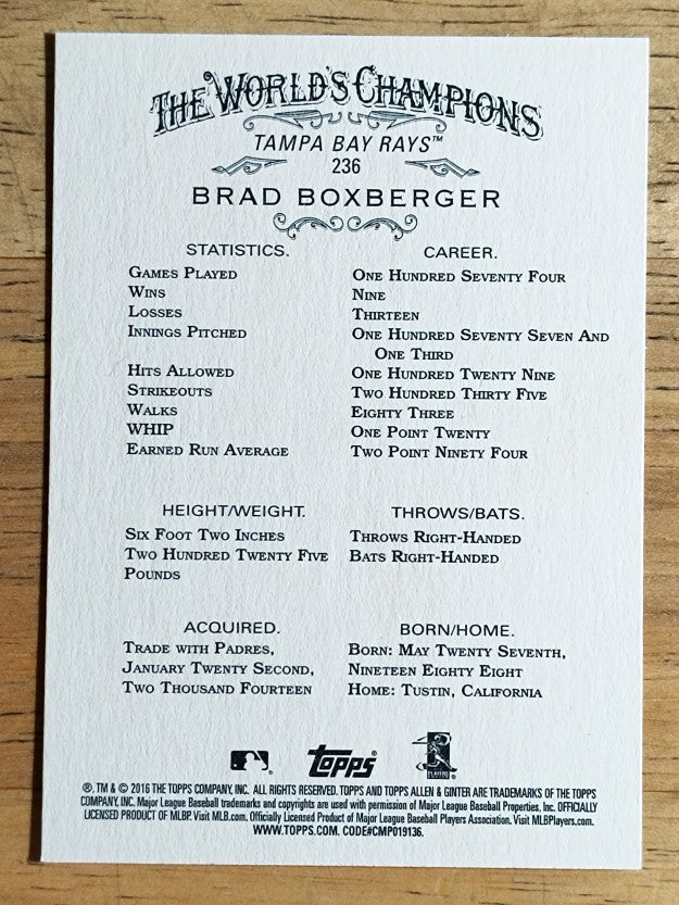 2016 Topps Allen and Ginter #236 Brad Boxberger