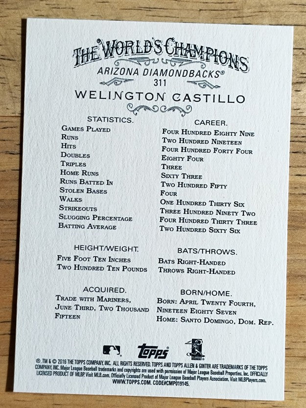 2016 Topps Allen and Ginter #311 Wellington Castillo SP