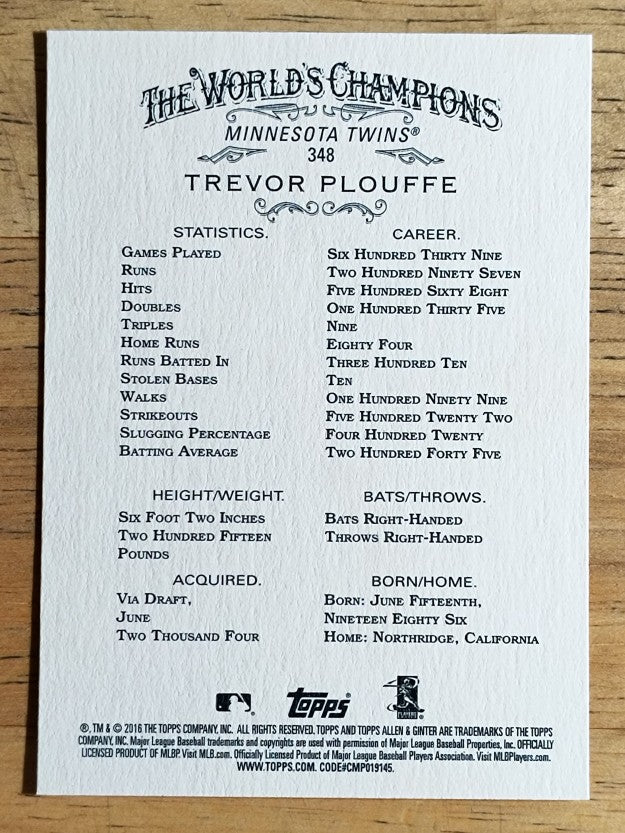2016 Topps Allen and Ginter #348 Trevor Plouffe SP