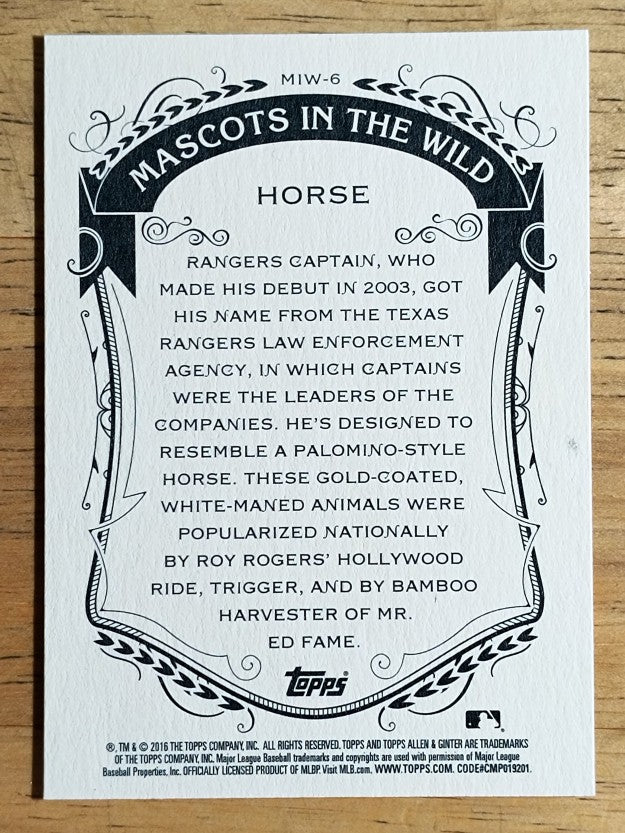 2016 Topps Allen and Ginter Mascots in the Wild #MIW6 Horse