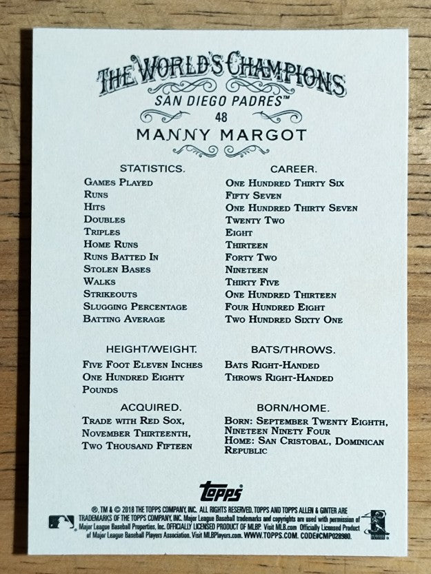 2018 Topps Allen and Ginter #48 Manny Margot