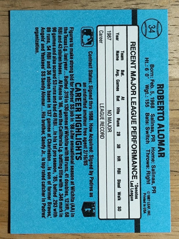 1988 Donruss #34 Roberto Alomar RC