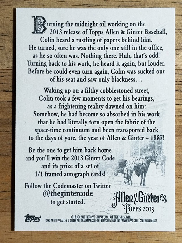 2013 Topps Allen and Ginter Code Breakers #NNO Colin Stuck in Time