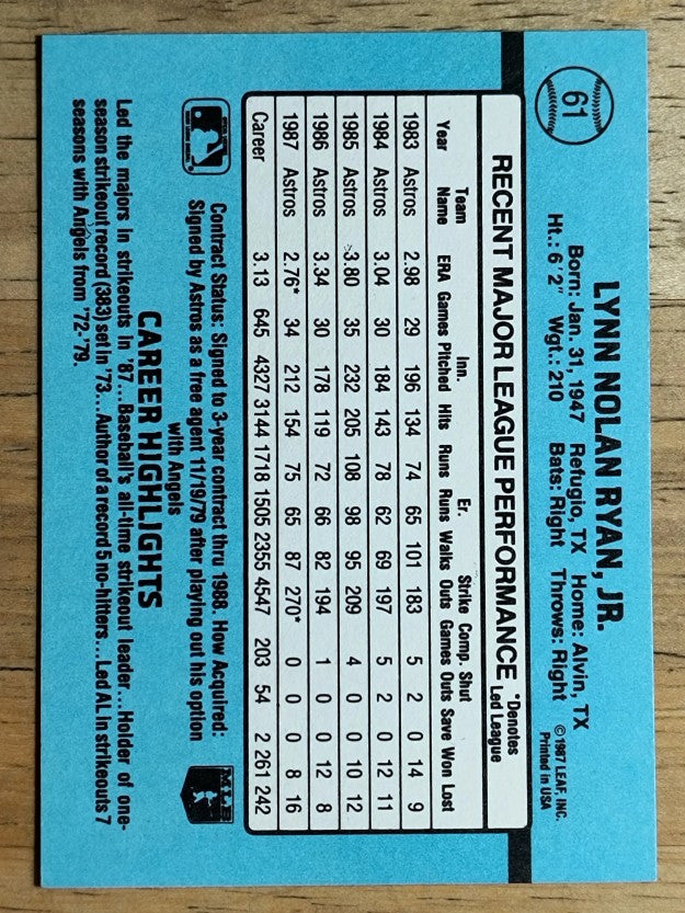 1988 Donruss #61 Nolan Ryan