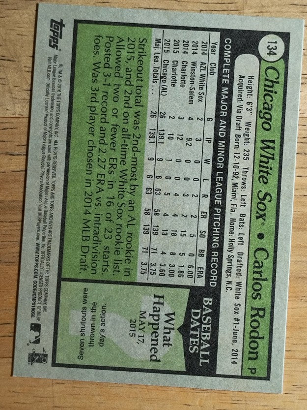 2016 Topps Archives #134 Carlos Rodon