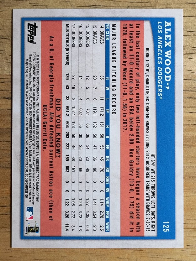 2018 Topps Big League #125 Alex Wood