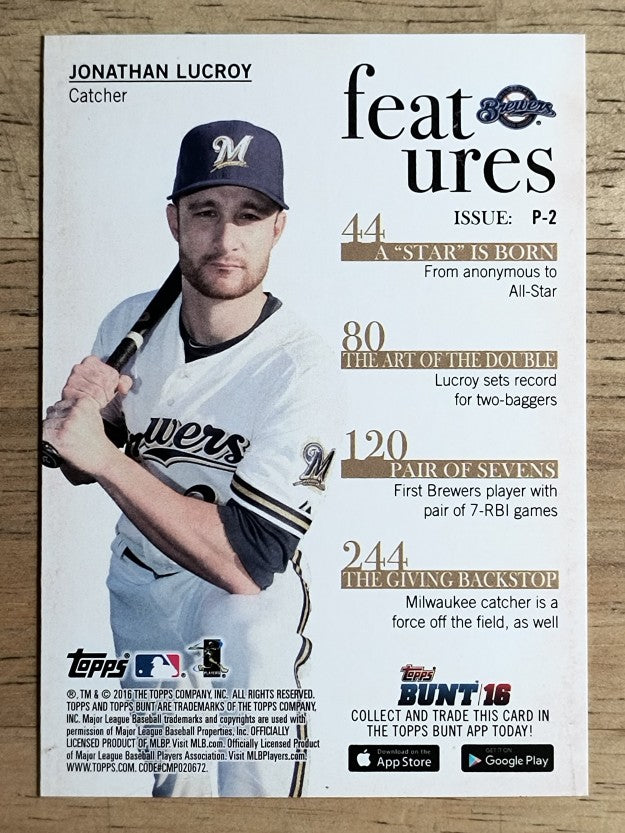 2016 Topps Bunt Programs #P2 Jonathan Lucroy