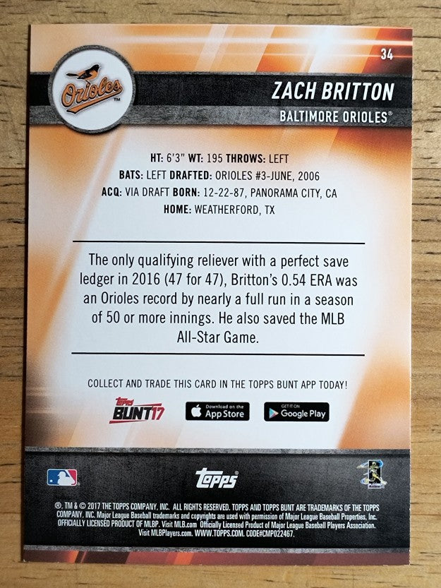 2017 Topps Bunt #34 Zach Britton