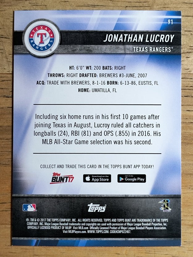 2017 Topps Bunt #91 Jonathan Lucroy