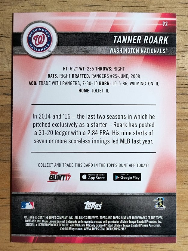 2017 Topps Bunt #92 Tanner Roark