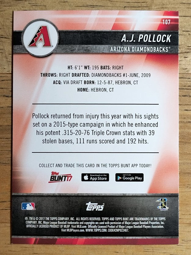 2017 Topps Bunt Blue #107 A.J. Pollock