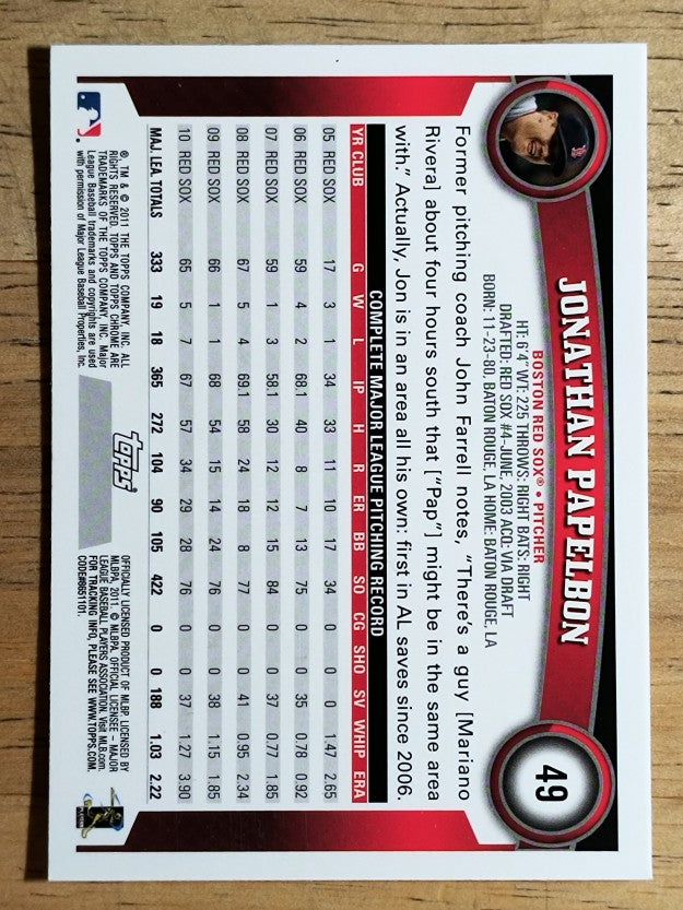 2011 Topps Chrome #49 Jonathan Papelbon