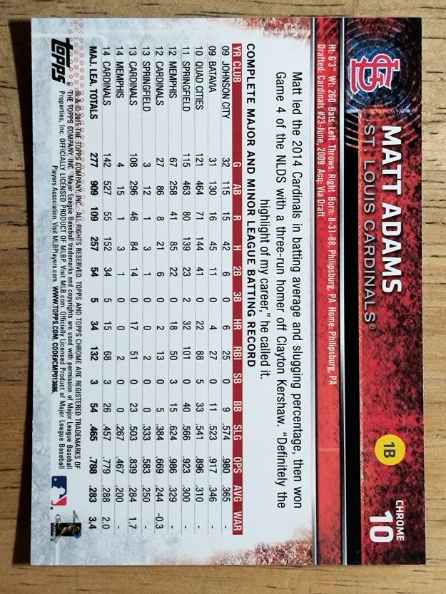 2015 Topps Chrome #10 Matt Adams